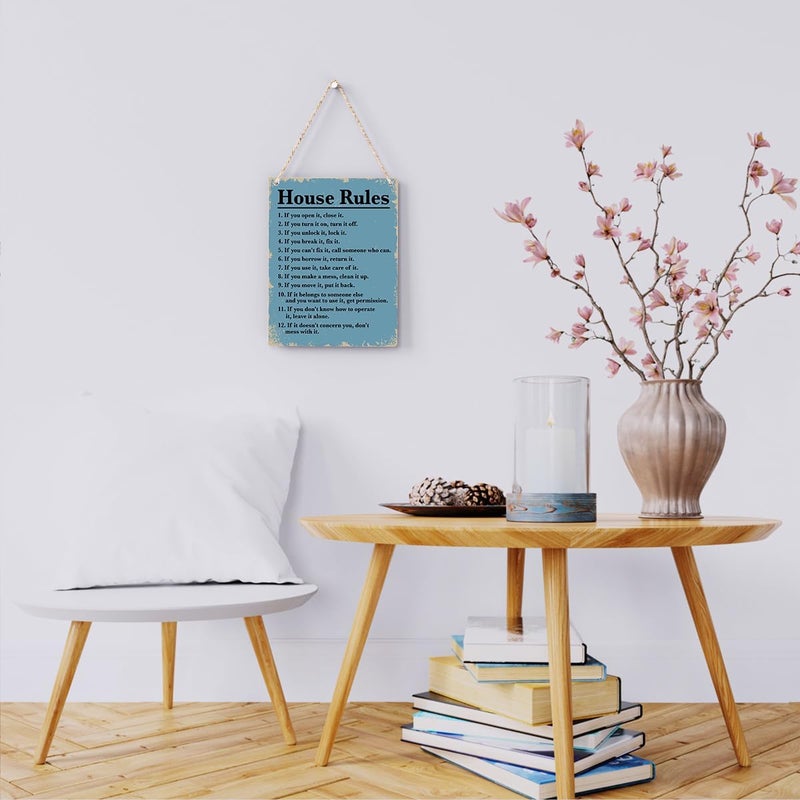 BELLOWDEER House Rules Wooden Hanging Sign, Farmhouse Living Room Home Decor Wall Art, Inspirational Family Quote, 8 x 10 Inches - Image 2